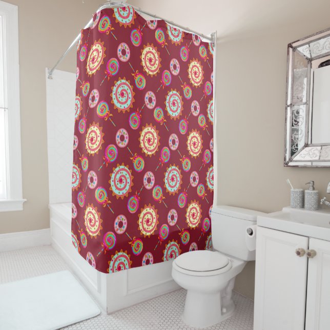 Candy and Cakes Red Shower Curtain (In Situ)