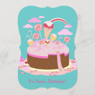 Candy and chocolate cake birthday party invitation