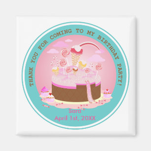 Candy and chocolate cake for birthday party magnet