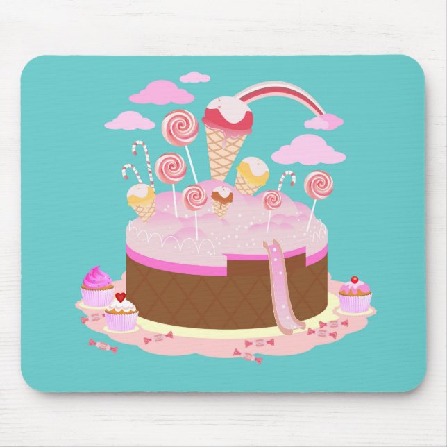 Candy and chocolate cake for birthday party mouse mat (Front)