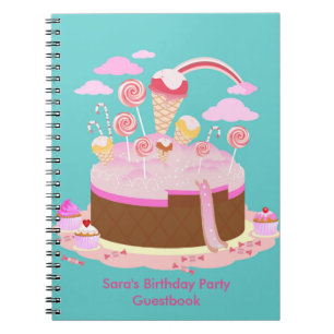 Candy and chocolate cake for birthday party notebook