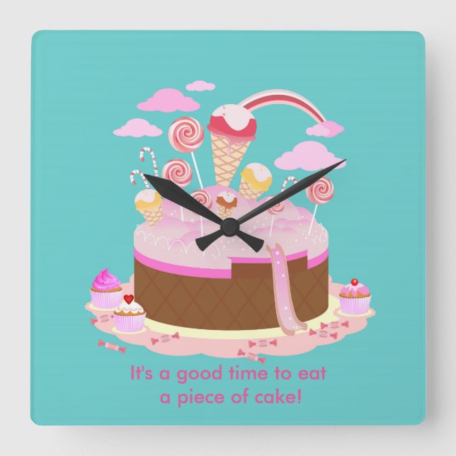 Candy and chocolate cake for birthday party square wall clock (Front)