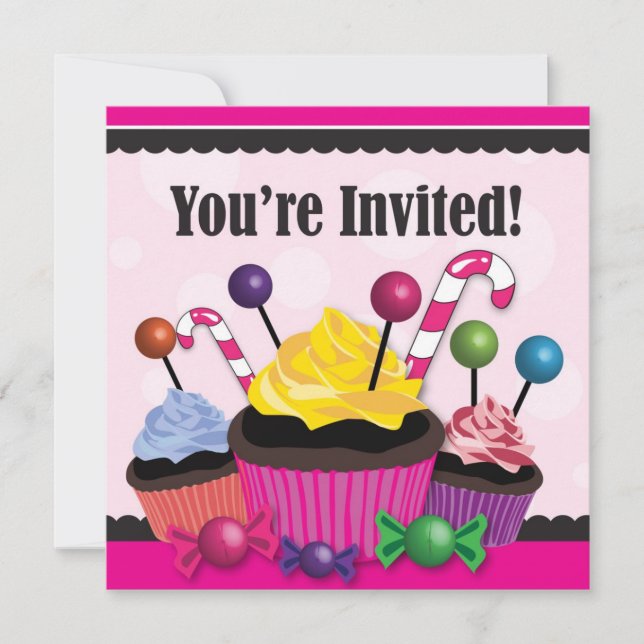 Candy and Cupcake Sweet Party Invitation (Front)