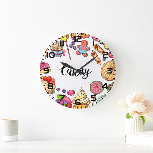 Candy and Dessert Doodles Sweet Treats Pattern  Large Clock