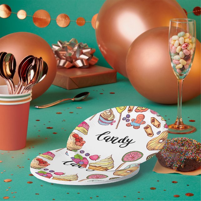Candy and Dessert Doodles Sweet Treats Pattern  Paper Plate (Creator Uploaded)