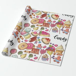 Candy and Dessert Doodles Sweet Treats Pattern  Wrapping Paper