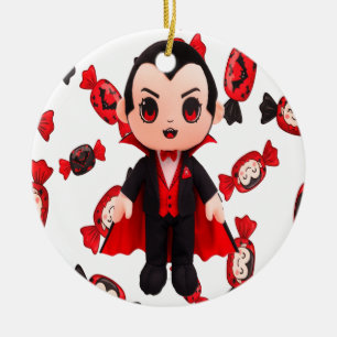 Candy and Dracula Cute Spooky Halloween Ceramic Tree Decoration