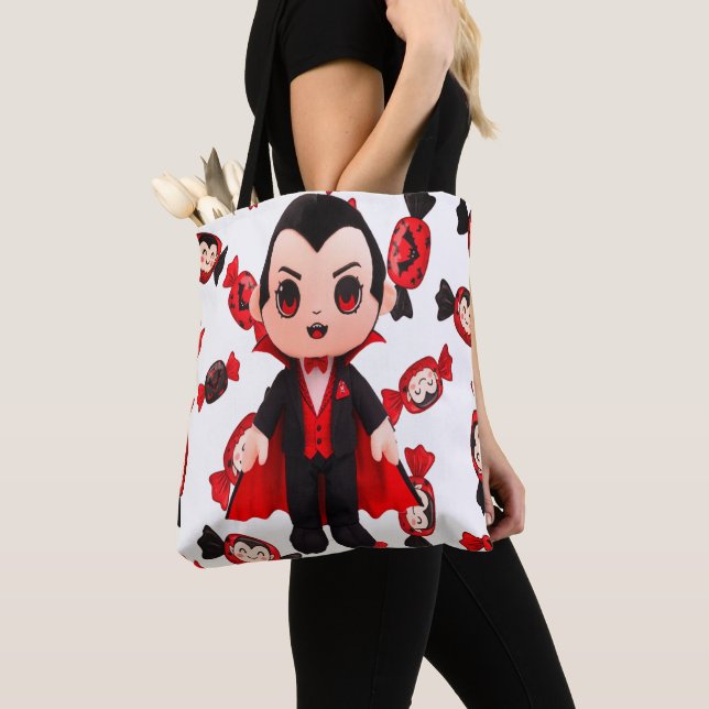 Candy and Dracula Cute Spooky Halloween Tote Bag (Close Up)