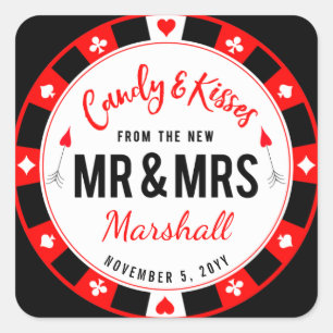 Candy and Kisses for the New Mr and Mrs Las Vegas Square Sticker