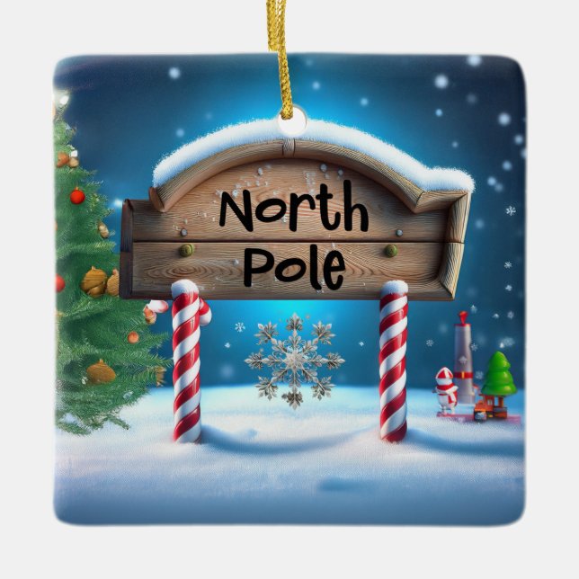 Candy And Wooden Christmas Sign Ceramic Ornament (Front)