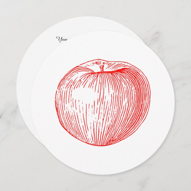 Candy Apple Red Letterpress Apple Invitation (Front/Back)