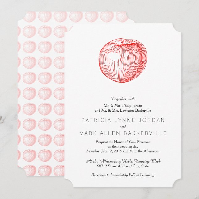 Candy Apple Red Letterpress Apple Invitation (Front/Back)