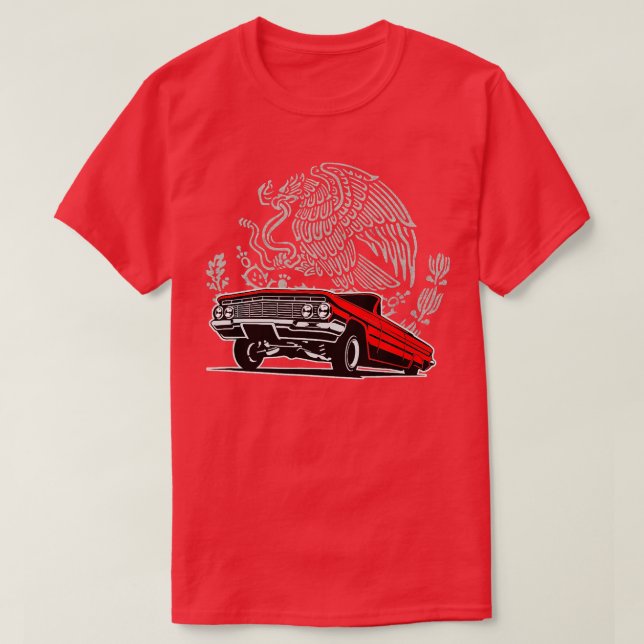 Candy Apple Red Lowrider 64 OG Mexican Eagle Cholo T-Shirt (Design Front)
