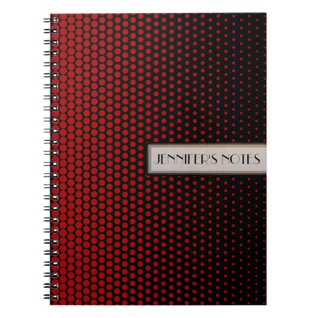 Candy apple red Techno Dots Elegant Black Notebook (Front)