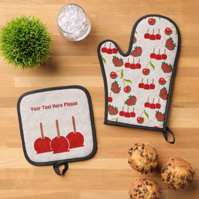 Candy Apples Oven Mitt & Pot Holder Set (Top Down)