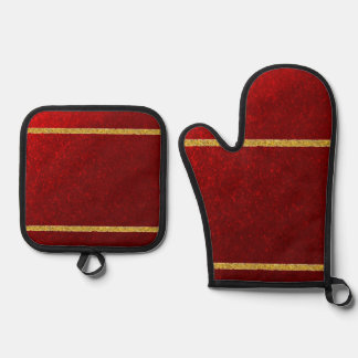Candy Apples Red Gold Oven Mitt & Pot Holder Set