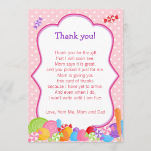 Candy Baby Girl Shower Thank You Card