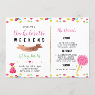 Candy bachelorette Itinerary invitation