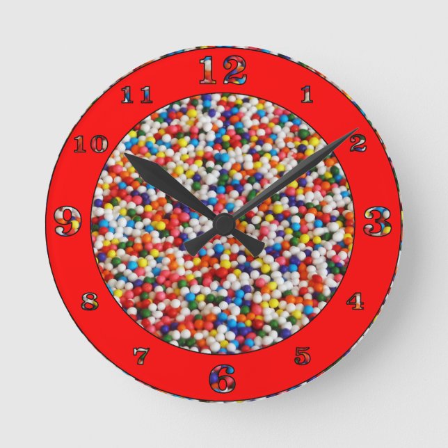 Candy Balls With Red Circle Accent Round Clock (Front)