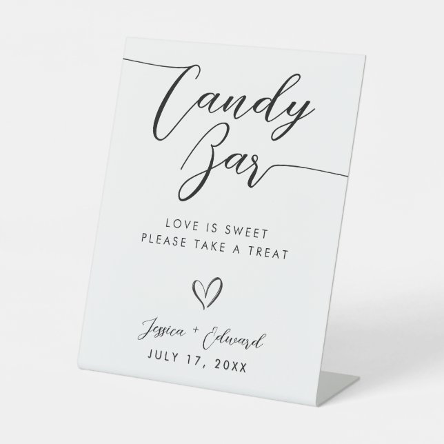 Candy Bar Modern minimalist Black White Pedestal Sign (Front)