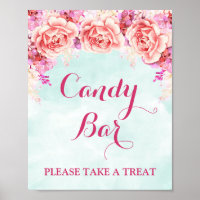 Candy Bar Sign Blue Pink Watercolor Flowers
