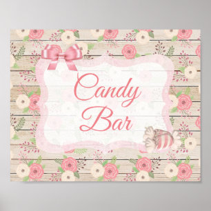 Candy Bar Sign Pink Rustic Wood Floral Poster