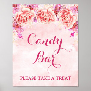 Candy Bar Sign Pink Watercolor Flowers