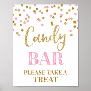 Candy Bar Wedding Sign Gold Pink Confetti