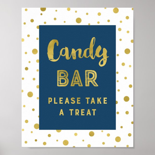 Candy Bar Wedding Sign Navy Blue Gold Stripes (Front)