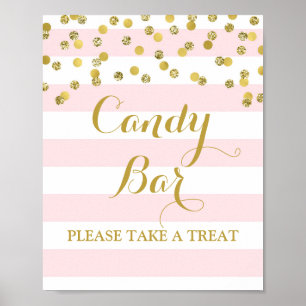 Candy Bar Wedding Sign Pink Stripes Gold Confetti