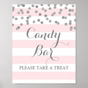 Candy Bar Wedding Sign Pink Stripes Silver