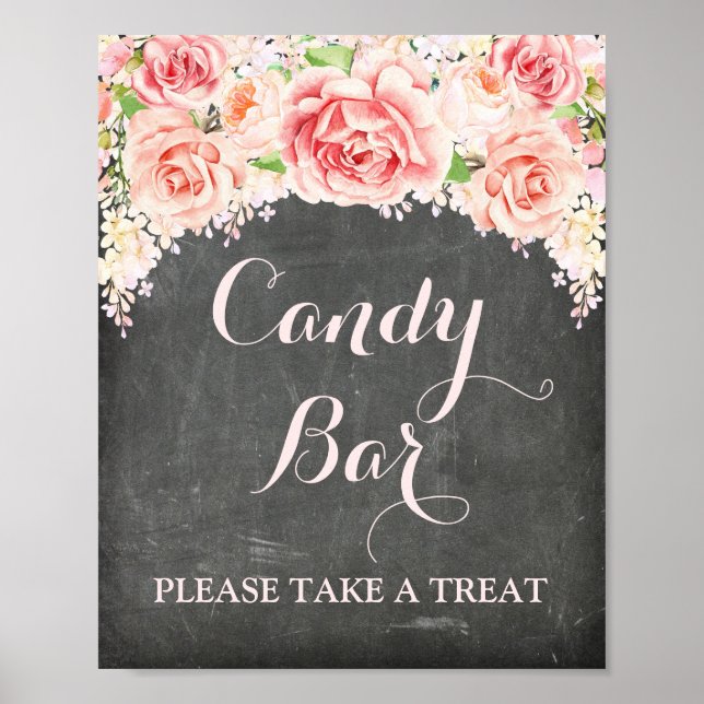 Candy Bar Wedding Sign Pink Watercolor Chalkboard (Front)