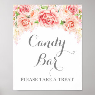Candy Bar Wedding Sign Pink Watercolor Floral