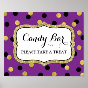 Candy Bar Wedding Sign Purple Black Gold Confetti