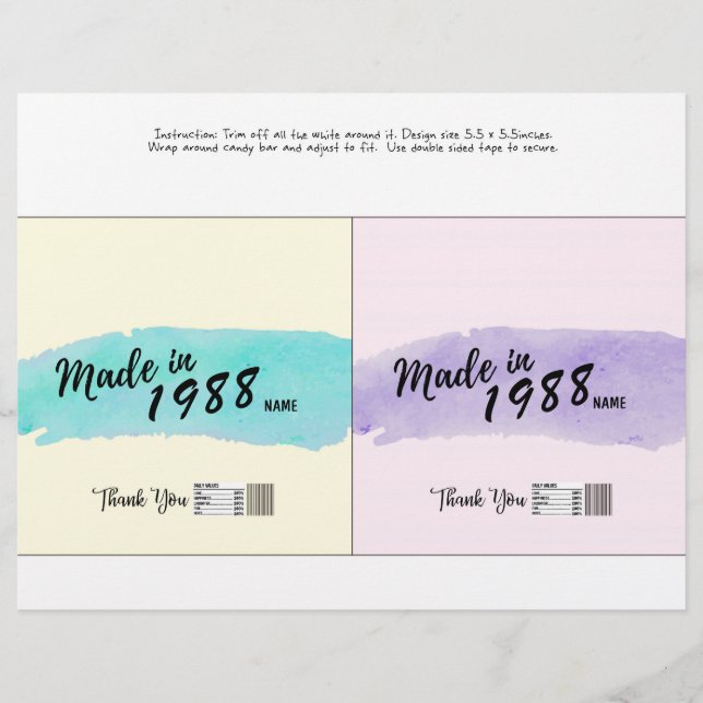 Candy bar wrapper Adult birthday (Front)