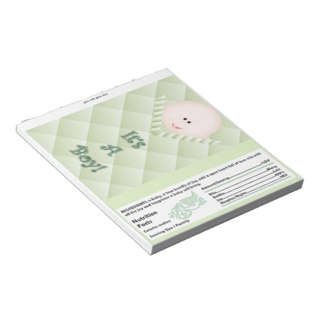 Candy Bar Wrapper Baby Shower Green Party Favour Notepad (Angled)