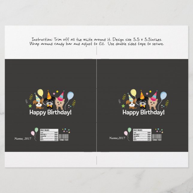 candy bar wrapper happy birthday kids dog party (Front)