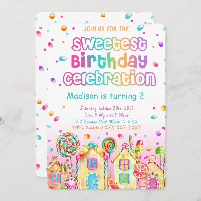 Candy Birthday Invitation  (Front/Back)