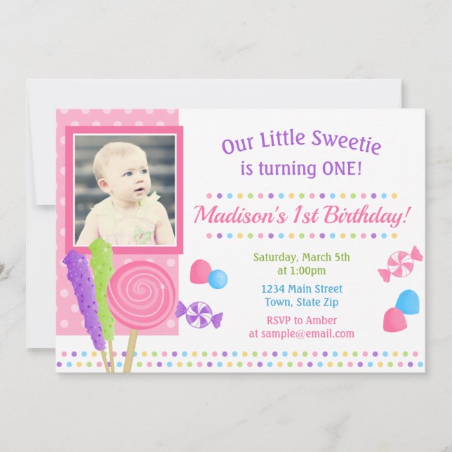 Candy Birthday Invitation Candyland 1st Birthday (Front)