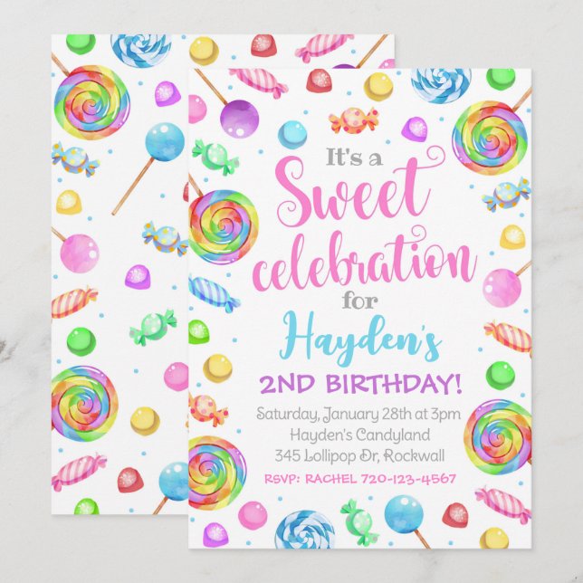 Candy Birthday Invitation, Candyland Invitation (Front/Back)