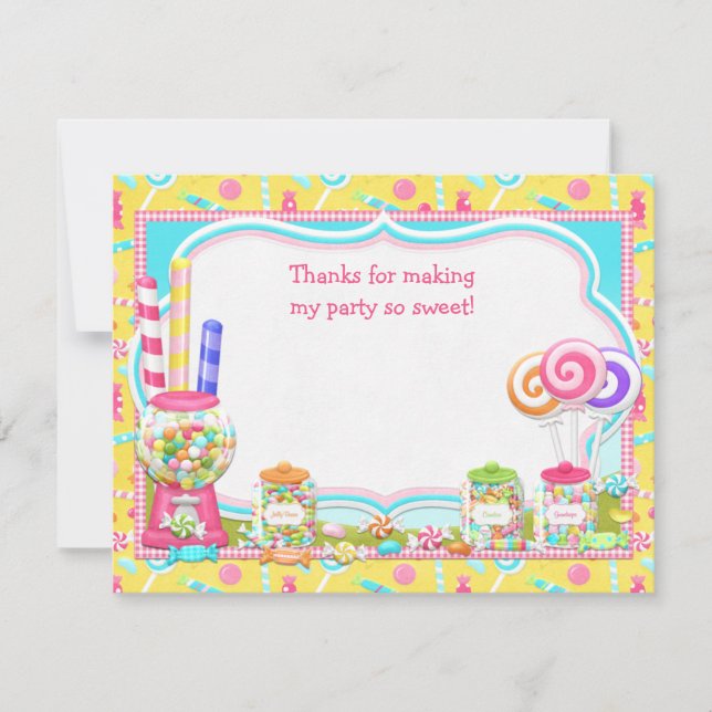 Candy Birthday Party Thank You Card (Front)