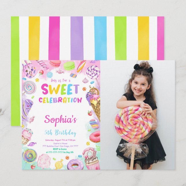 Candy Birthday Photo Invitation (Front/Back)