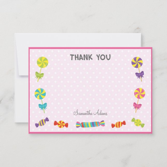 Candy Birthday Thank You Card (Pink) (Front)