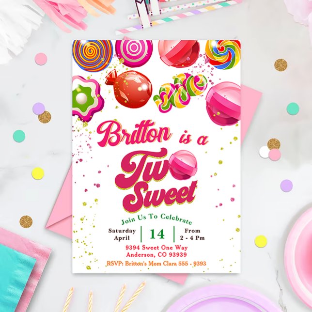 Candy Birthday Two Sweet Party Invitation (Creator Uploaded)