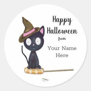 Candy Black Cat Halloween Custom Classic Round Sticker