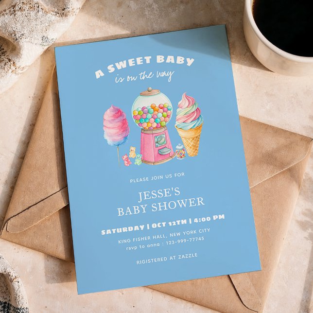 Candy Blue A Sweet Baby Shower is on the way  Invitation (Creator Uploaded)