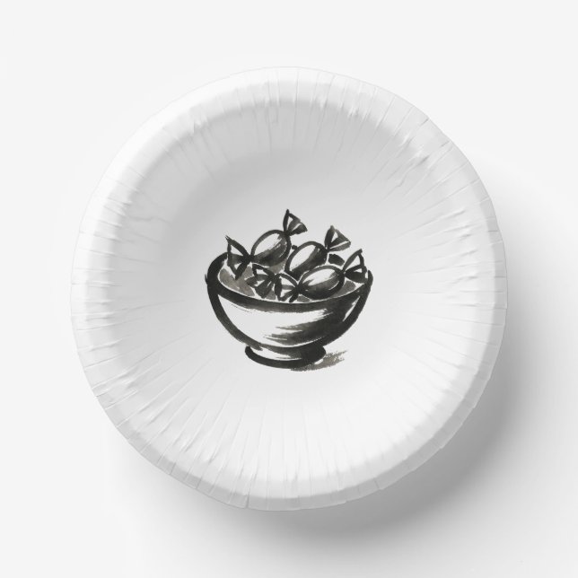 Candy Bowl – Ink Brush Halloween Illustration on Paper Plate (Front)
