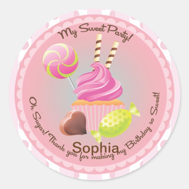 Candy Buffet Girl's Party Favour  Birthday Sticker (Front)