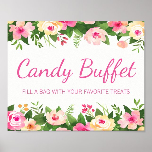 Candy Buffet Pink Floral Baby Shower Sign (Front)