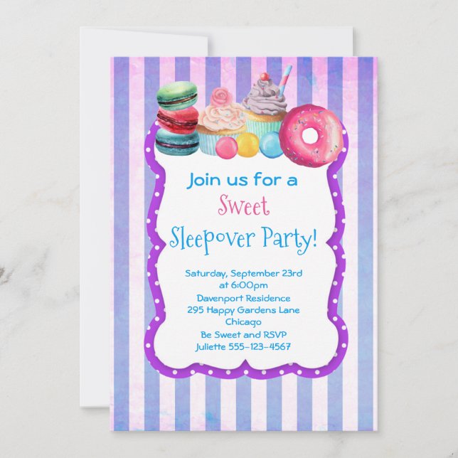 Candy Cake And Pastry Sweet Sleepover Party Invite (Front)